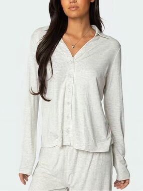Light Gray Button-Up Sleep Top